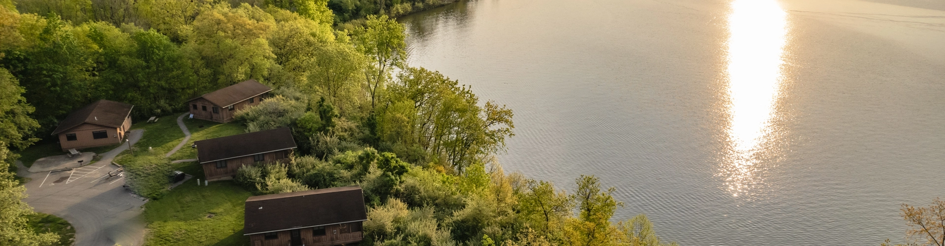 Aerial view of a sunset over the lake